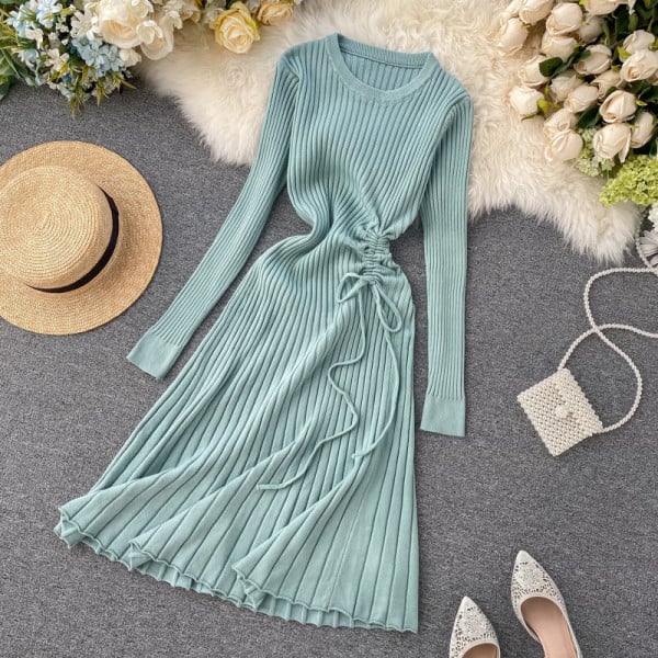 Γυναικείο casual χειμερινό φόρεμα με στρογγυλό λαιμόκοψη και τρία χρώματα