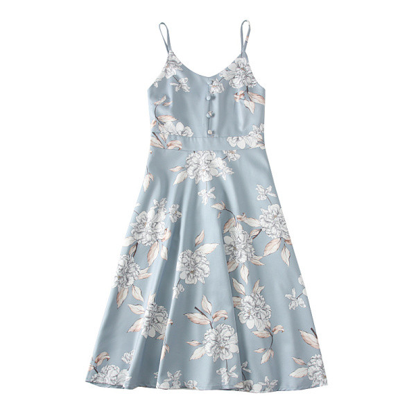 Modern női ruha vékony pántokkal és virágmotívumokkal - többféle színben