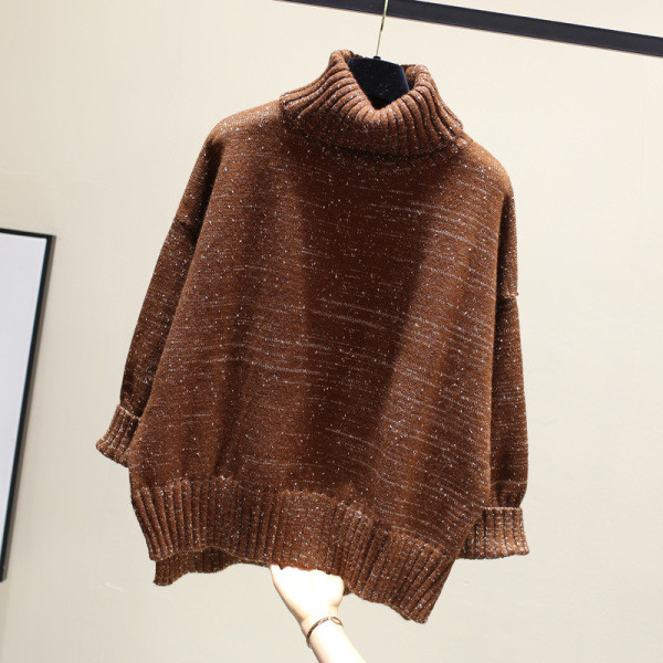 Γυναικείο πουλόβερ χειμωνιάτικο με μεγάλο κολάρο με φαρδιά σχέδια σε διάφορα χρώματα