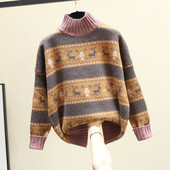 Női alkalmi pulóver magas gallérral és színes rátéttel