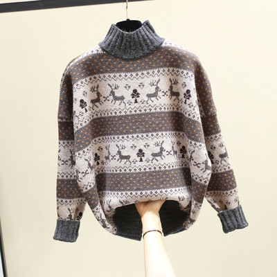 Női alkalmi pulóver magas gallérral és színes rátéttel