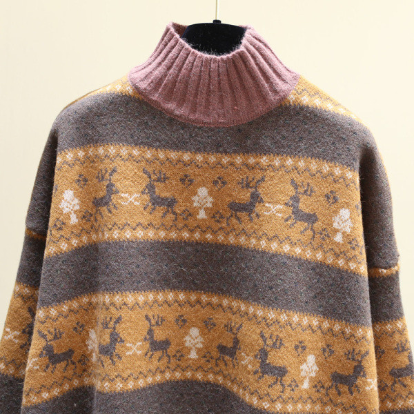 Női alkalmi pulóver magas gallérral és színes rátéttel