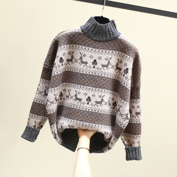 Női alkalmi pulóver magas gallérral és színes rátéttel