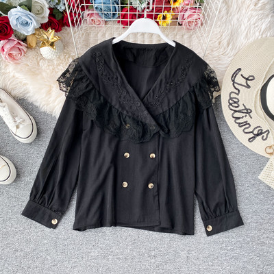 Modern női ing csipkével és spitz nyakkivágással, fehér és fekete színben