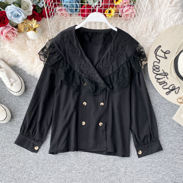 Modern női ing csipkével és spitz nyakkivágással, fehér és fekete színben