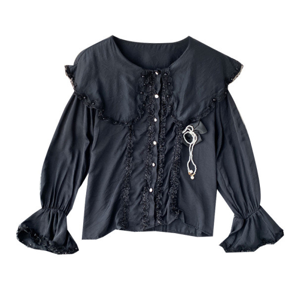 Modern női ing csipkével és fekete-fehér szalaggal