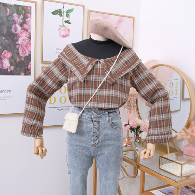 Modern női kockás blúz pólógallérral több színben