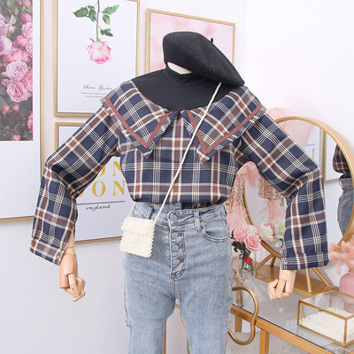 Modern női kockás blúz pólógallérral több színben