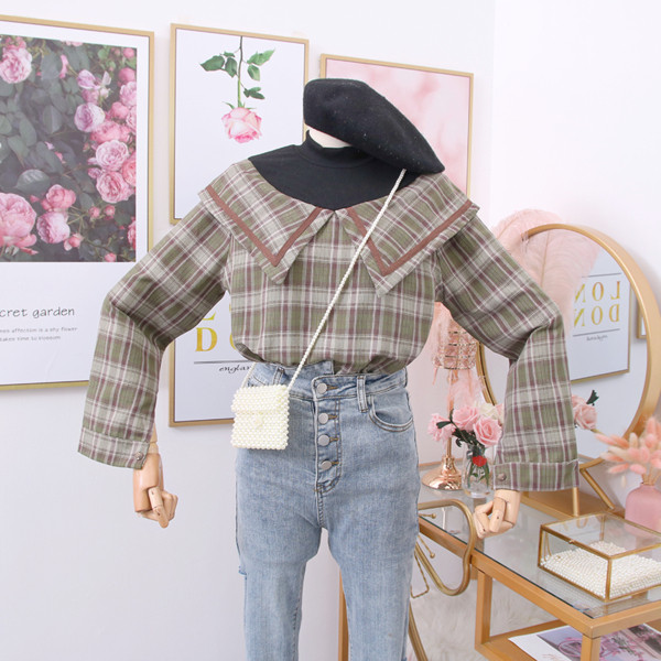 Modern női kockás blúz pólógallérral több színben