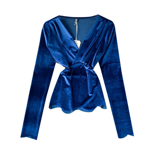 Modern női blúz spitz nyakkivágással és hosszú ujjú, különböző színekben