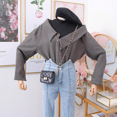 Νέο μοντέλο γυναικεία μπλούζα ε κολάρο και μακρύ μανίκι σε διάφορα χρώματα