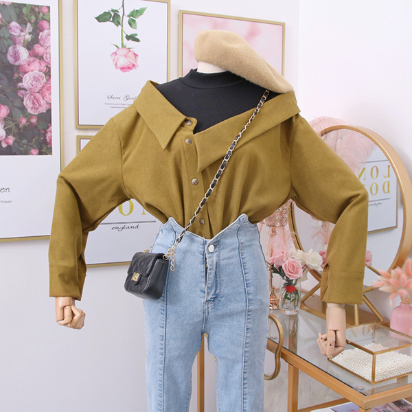 Νέο μοντέλο γυναικεία μπλούζα ε κολάρο και μακρύ μανίκι σε διάφορα χρώματα