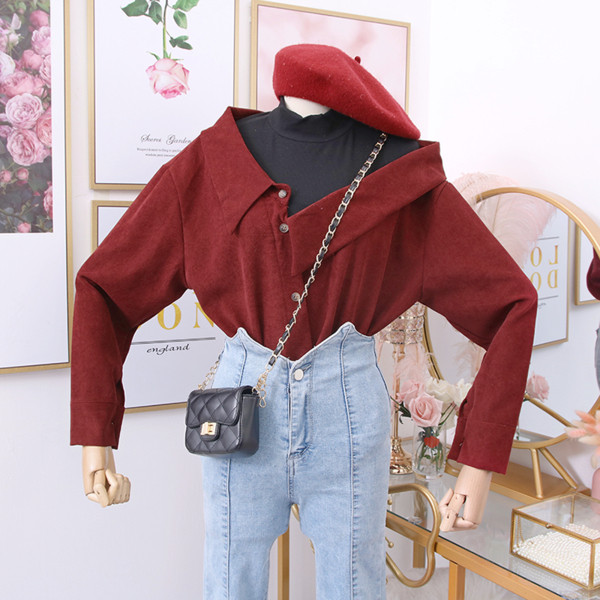 Νέο μοντέλο γυναικεία μπλούζα ε κολάρο και μακρύ μανίκι σε διάφορα χρώματα