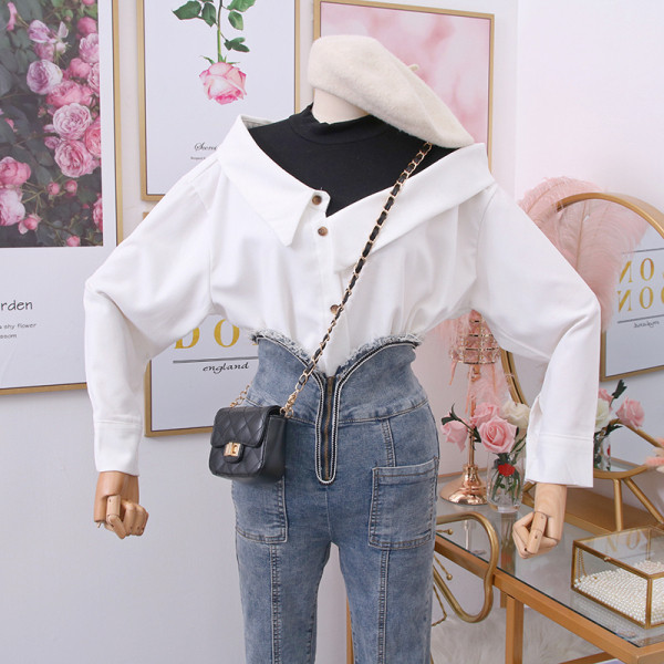 Νέο μοντέλο γυναικεία μπλούζα ε κολάρο και μακρύ μανίκι σε διάφορα χρώματα