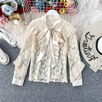 Modern női ing szalaggal és hímzéssel, négy színben