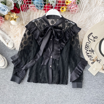 Modern női ing szalaggal és hímzéssel, négy színben