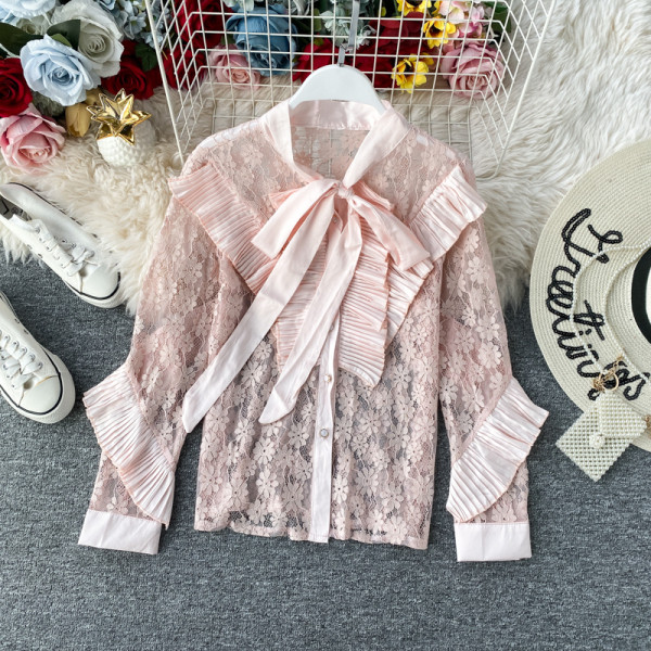 Modern női ing szalaggal és hímzéssel, négy színben