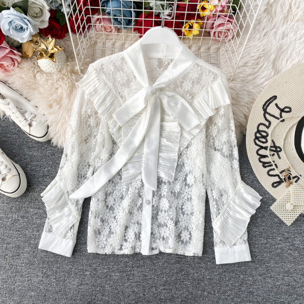 Modern női ing szalaggal és hímzéssel, négy színben