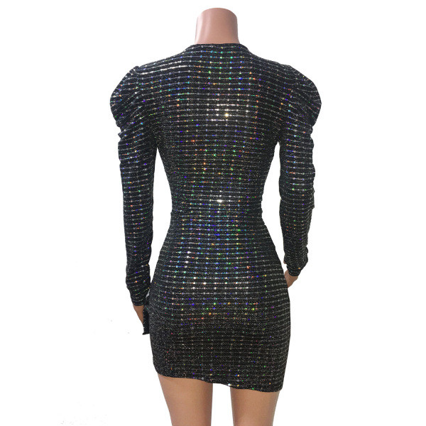 Elegáns női rövid ruha, hosszú ujjú, fényes hatású kék színben