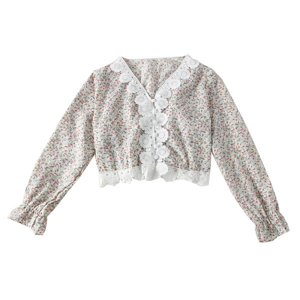 Νέο μοντέλο μοντέρνα κοντή μπλούζα με λαιμόκοψη και floral μοτίβα