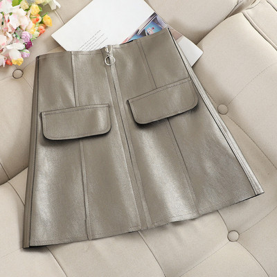 Μοντέρνα γυναικεία κοντύφούστα με φερμουάρ σε γκρι και μαύρο χρώμα