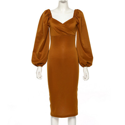 Μοντέρνο γυναικείο φόρεμα με κοντό μανίκι με βαθύ λαιμό σε τέσσερα χρώματα