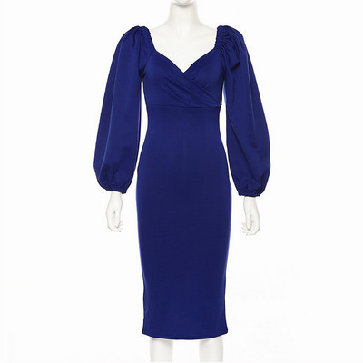 Μοντέρνο γυναικείο φόρεμα με κοντό μανίκι με βαθύ λαιμό σε τέσσερα χρώματα