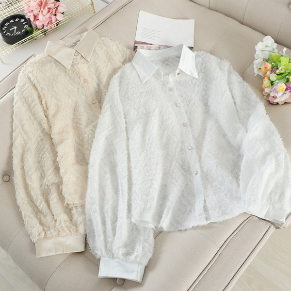 Modern női ing klasszikus gallérral, három színben gyöngyökkel