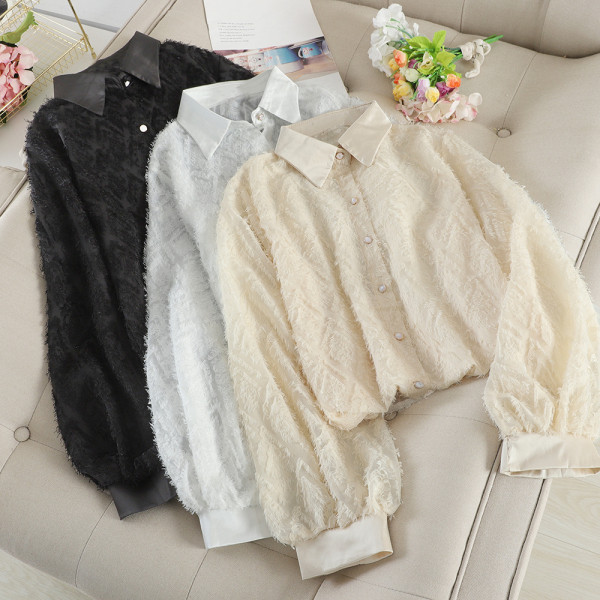 Modern női ing klasszikus gallérral, három színben gyöngyökkel