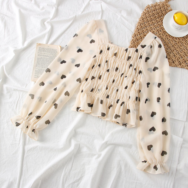 Modern női blúz sifon szívecskékkel és négyzet alakú nyakkivágással több színben - testhezálló modell