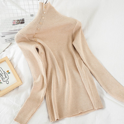 Μοντέρνα γυναικεία μπλούζα σε διάφορα χρώματα με κουμπιά και ψηλό γιακά