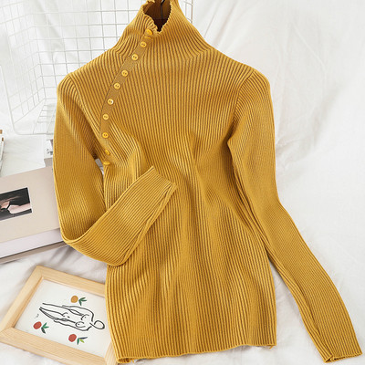 Μοντέρνα γυναικεία μπλούζα σε διάφορα χρώματα με κουμπιά και ψηλό γιακά