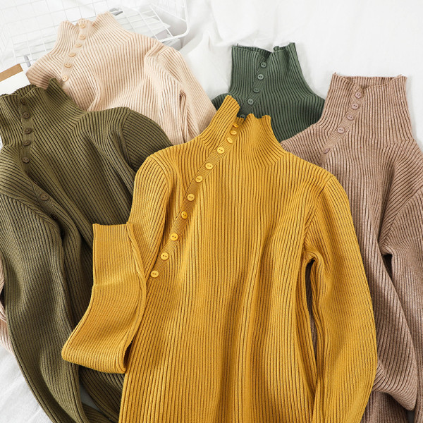 Μοντέρνα γυναικεία μπλούζα σε διάφορα χρώματα με κουμπιά και ψηλό γιακά