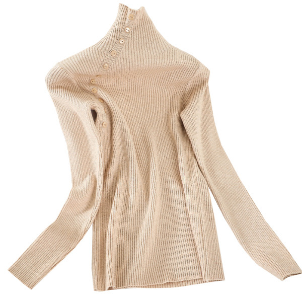 Μοντέρνα γυναικεία μπλούζα σε διάφορα χρώματα με κουμπιά και ψηλό γιακά