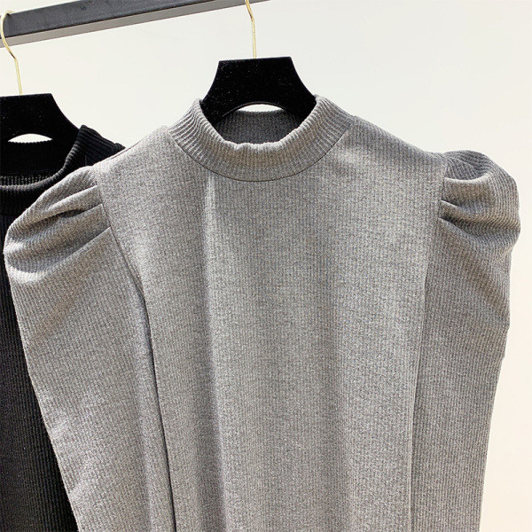 Őszi-téli női retro ruha, Karcsú modell vékony kötésből készült polár ujjal fekete és szürke színben