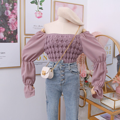 Új modell női kötött blúz sifon ujjal, csupasz váll több színben