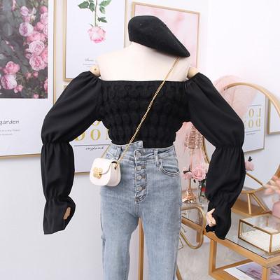 Új modell női kötött blúz sifon ujjal, csupasz váll több színben