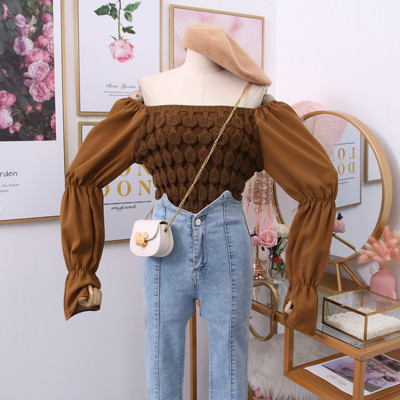 Új modell női kötött blúz sifon ujjal, csupasz váll több színben