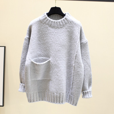 Γυναικεί χειμερινό πουλόβερ με τσέπες και στρογγυλη λαιμόκοψη