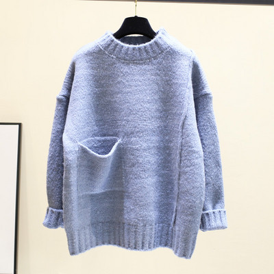 Γυναικεί χειμερινό πουλόβερ με τσέπες και στρογγυλη λαιμόκοψη