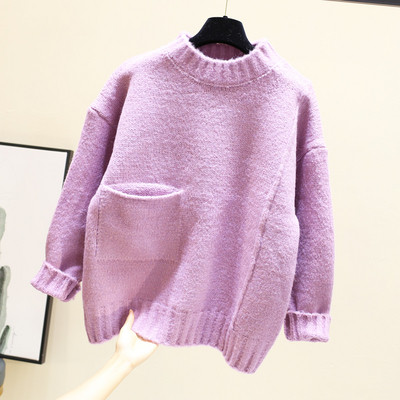 Γυναικεί χειμερινό πουλόβερ με τσέπες και στρογγυλη λαιμόκοψη