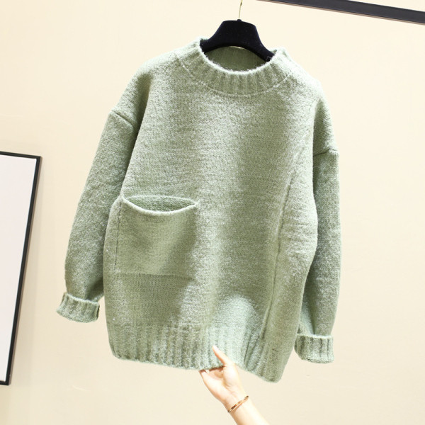 Γυναικεί χειμερινό πουλόβερ με τσέπες και στρογγυλη λαιμόκοψη