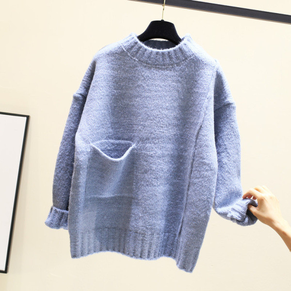 Γυναικεί χειμερινό πουλόβερ με τσέπες και στρογγυλη λαιμόκοψη