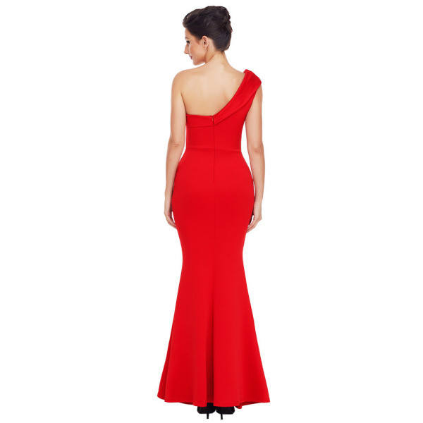 Formális női hosszú ruha egy pánttal fekete, kék és piros színben