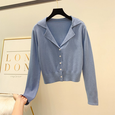 Λεπτή γυναικεία ζακέτα με κλασικό γιακά, μακρύ μανίκι και κουμπιά σε πέντε χρώματα