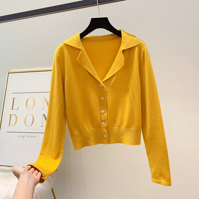 Λεπτή γυναικεία ζακέτα με κλασικό γιακά, μακρύ μανίκι και κουμπιά σε πέντε χρώματα