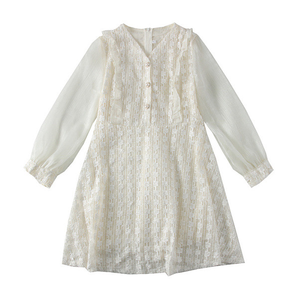 Rochie moderna de dama din dantela si sifon cu decolteu si nasturi spitz - model croiat