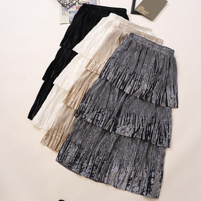 Πλισέ γυναικεία φούστα από βελούδο  με ελαστική μέση