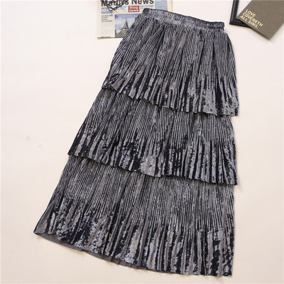 Rakott bársony női szoknya gumírozott derékkal