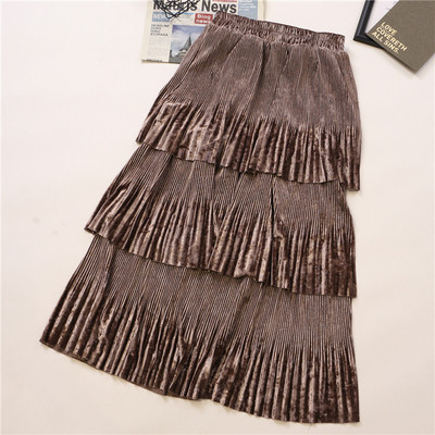 Rakott bársony női szoknya gumírozott derékkal